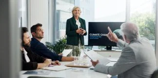 European business leaders having a meeting about climate risks