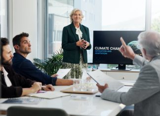 European business leaders having a meeting about climate risks