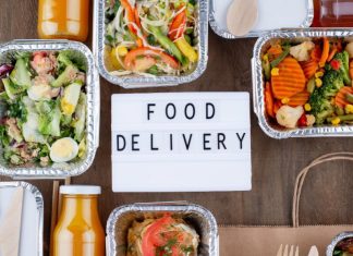 Delicious food delivery top view