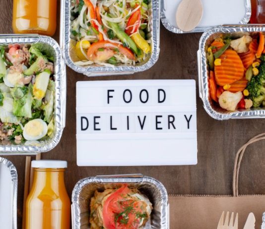 Delicious food delivery top view