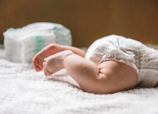 A baby in a diaper