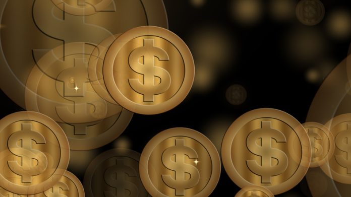 Golden Dollar Symbol - Concept of dollar, gold, currency, money. Stablecoin