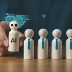 Beyond the Human Coach: AI, Wisdom Traditions, and the Future of Leadership Business man with wooden block of AI and businessman artificial intelligence concept,innovation technology, futuristic, internet network communication