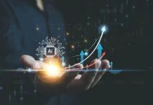 How Businesses Can Build an AI Roadmap that Delivers ROI Ai technology, businessman show virtual graphic Global Internet connect Chat with AI, Artificial Intelligence. using command prompt for generates something, Futuristic technology transformation.