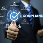 Compliance concept with businessman thumb up checkmark to applied standard and regulation for export products to foreign countries to meet government trade requirement in global business