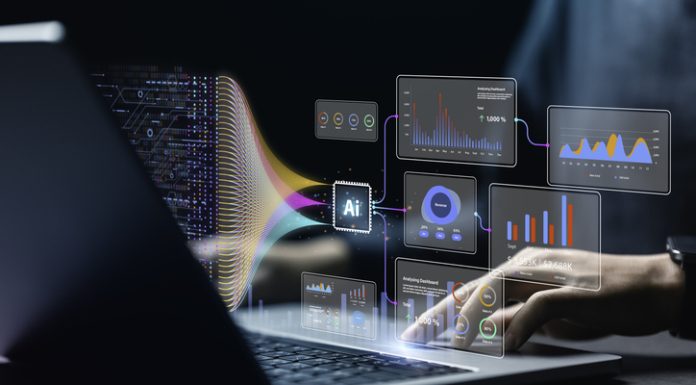 Data analysis science and big data with AI technology. Analyst or Scientist uses a computer and dashboard for analysis of information on complex data sets on computer. Insights development engineer. consensus reliability stack