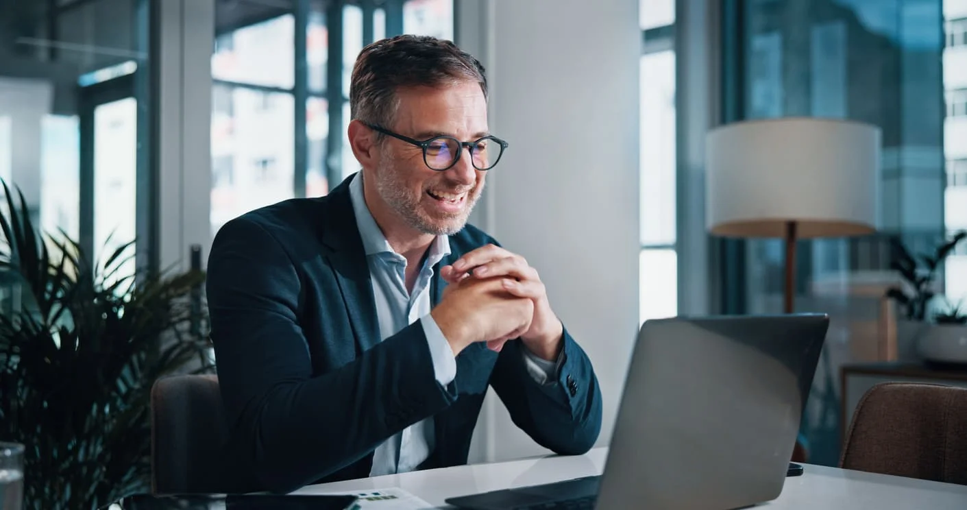 Broker, smile and mature businessman