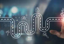 Creative idea generation for new product development concept. Creative thinking and innovation. Roadmap with stages of innovation icons, generating creative idea process for product developmement. Europe’s Software industry