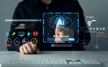 Person using laptop with Ai Content Generator. Interaction with the Ai assistant to solve some tasks more easily. AI Human Generators