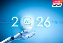 robotic hand holding big glowing AI light