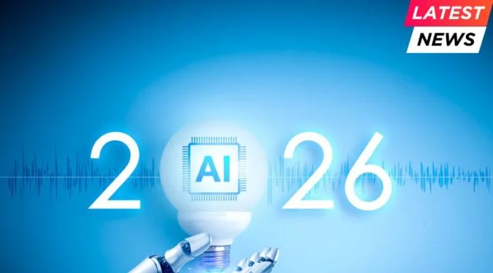 robotic hand holding big glowing AI light