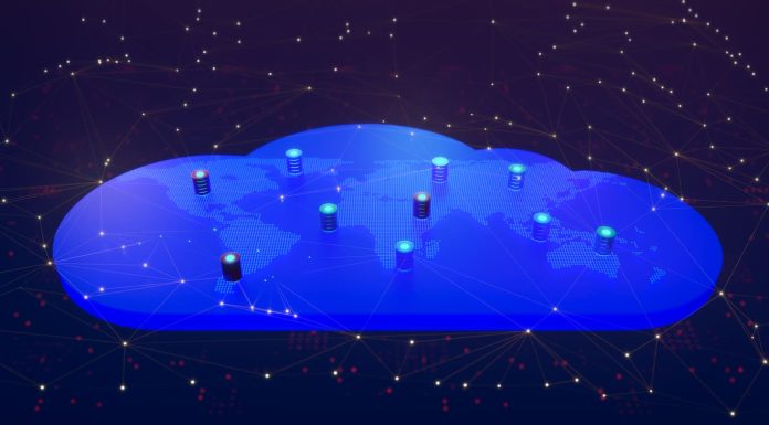On-Prem Infrastructure - cloud digital dotted world map