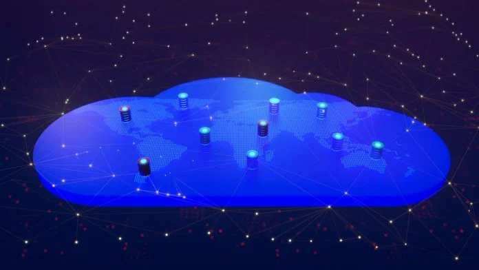 On-Prem Infrastructure - cloud digital dotted world map