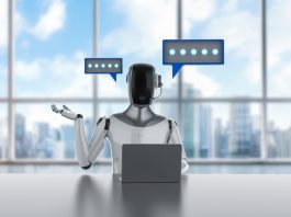 3d rendering ai chatbot or personal assistant robot chat with speech bubble. Sourcing Agent concept