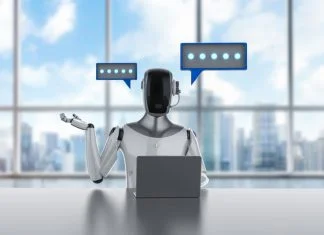 3d rendering ai chatbot or personal assistant robot chat with speech bubble. Sourcing Agent concept