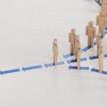 Following the leader.Marketing and communication, Reach vs. Credibility in B2B marketing concept.