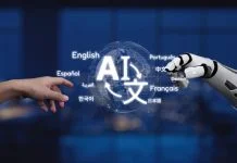 Why Human Expertise Still Matters in the Age of AI Translation Human Hand Reaching for Robotic Arm with AI Term and Language Icons in Futuristic Technology Scene Synapse. AI Translation concept