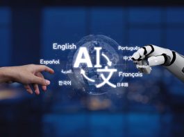 Why Human Expertise Still Matters in the Age of AI Translation Human Hand Reaching for Robotic Arm with AI Term and Language Icons in Futuristic Technology Scene Synapse. AI Translation concept