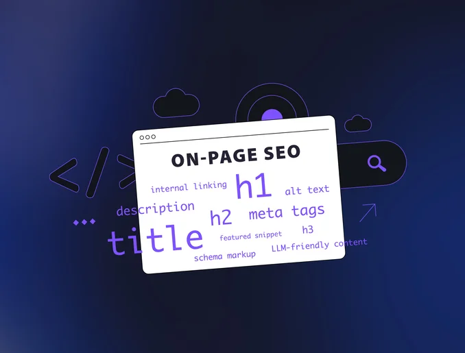 SEO on-page elements - clean interface with title, h1, h2 tags, schema markup and internal linking forming on-page technical seo structure for better search performance vector illustration Making Schema Markup Easy for Your Website
