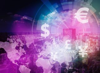 Fintech, financial technology and cityscape