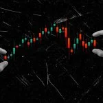 The Rise of On-Chain Perpetual Markets in Crypto Trading (2026) Art collage, Hands manipulate a stock market chart showing fluctuations in price movements during trading hours