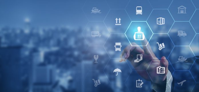 Logistic management concept. The complex process of planning, organizing and controlling resources to meet the needs of customers. The efficient flow and storage of goods, services. 3PL technology integration