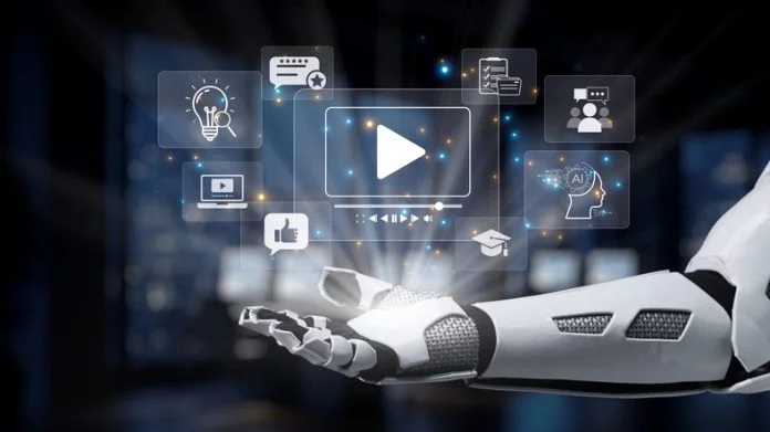 Futuristic Robot Hand Presenting Digital Media Icons for Technology, Innovation, and Artificial Intelligence in a Modern Environment Synapse A robot hand showcases various digital media icons, representing technology and innovation in artificial intelligence and communication, set in a modern, futuristic environment. AI Video Generation concept