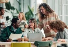 Diverse business team discussing marketing programs