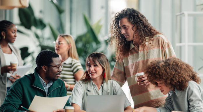 Diverse business team discussing marketing programs
