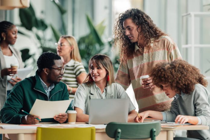 Diverse business team discussing marketing programs