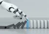Robot hand stop crisis domino effect business, A.I. and machine technology, for AI app stack