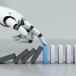 Robot hand stop crisis domino effect business, A.I. and machine technology, for AI app stack