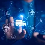 Smart Logistics and Modern Supply Chain Management. A businessman interacts digital ecosystem of parcel delivery, warehousing, and e-commerce, global shipping efficiency. AI, IoT, Big Data, transport. Agentic AI in Supply Chains
