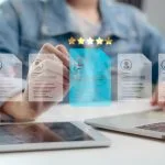 5 Best Europass Alternatives: AI Resume Builders for Switzerland in 2026 Human resource manager analyzing digital resumes with five-star rating system, selecting best candidate using AI technology and data-driven recruitment process.
