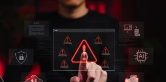 System Warning Alert for Cybersecurity Threat and AI Risk.