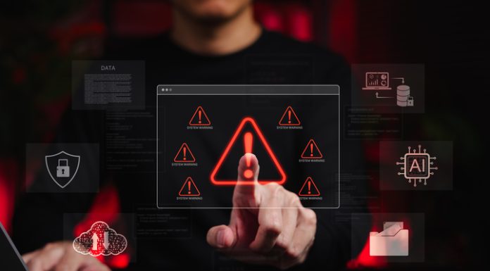 System Warning Alert for Cybersecurity Threat and AI Risk.
