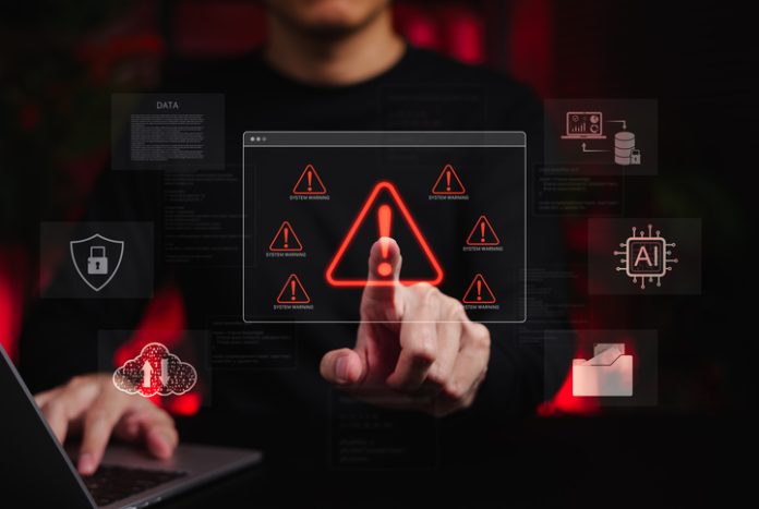 System Warning Alert for Cybersecurity Threat and AI Risk.