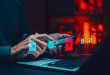 Person using smartphone with digital padlock icons representing secure access, risk prevention, antidetect browser, cyber threat detection, and information encryption.