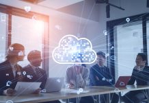 Cloud computing concept. Software as a Service. SaaS. Communication network.
