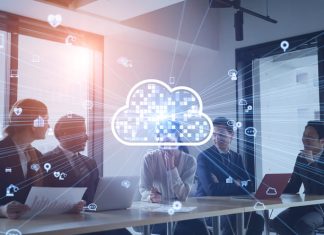 Cloud computing concept. Software as a Service. SaaS. Communication network.