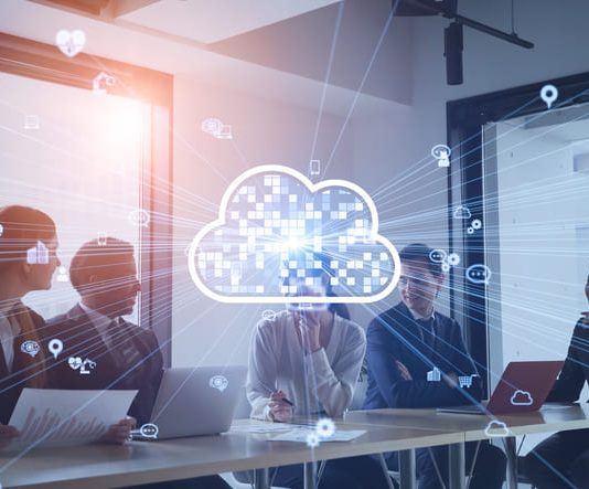 Cloud computing concept. Software as a Service. SaaS. Communication network.