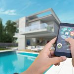 Best Automated Pool Systems for Modern Homes 3D rendering of a modern villa with Automated Pool Systems controlled by a smartphone from the outside