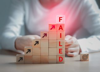 Is This It? What to Do When Achieving Your Career Goal Doesn’t Bring Fulfilment Text failed on the wooden block and the dartboard icon is on the floor, Failing ideas metaphor, Concept for challenge and fail in business or fail in Career Goal