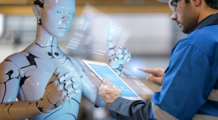Inventory fulfilment system computer-aided manufacturing digital smart AI, engineer and robot programming warehouse factory, futuristic industry modern futuristic background. AI Isn’t Replacing Work concept