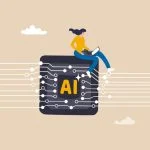 Working with AI artificial intelligence, technology helping or support success work, AI prompt engineer or robot assistance concept, woman work with computer laptop on AI artificial intelligence chip.