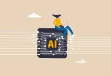 Working with AI artificial intelligence, technology helping or support success work, AI prompt engineer or robot assistance concept, woman work with computer laptop on AI artificial intelligence chip.