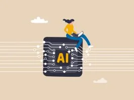 Working with AI artificial intelligence, technology helping or support success work, AI prompt engineer or robot assistance concept, woman work with computer laptop on AI artificial intelligence chip.