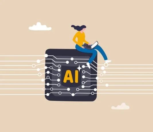 Human By Design: Five Principles for Using AI Without Burning Out Your People Working with AI artificial intelligence, technology helping or support success work, AI prompt engineer or robot assistance concept, woman work with computer laptop on AI artificial intelligence chip.