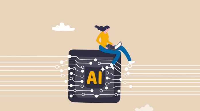Human By Design: Five Principles for Using AI Without Burning Out Your People Working with AI artificial intelligence, technology helping or support success work, AI prompt engineer or robot assistance concept, woman work with computer laptop on AI artificial intelligence chip.