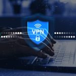 VPN Tunnel. Remote server with private internet network technology to protect privacy of personal data